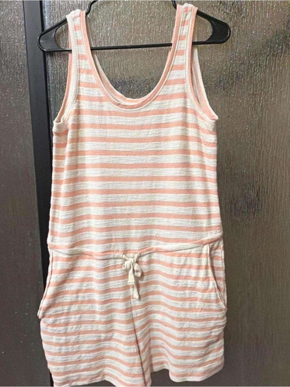 Old Navy Peach and White Striped Terry Romper